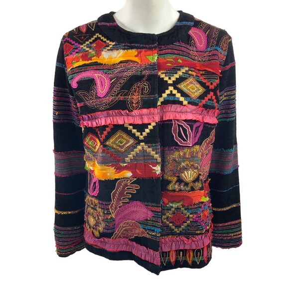 Choices Jacket Women Size S Pink Paisley Long Sleeve Patch Work - Picture 1 of 12